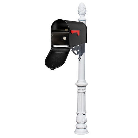 Qualarc Post system w/E1 Economy mailbox, ornate base, pineapple finial LPST-E1-LKIT-703-WHT